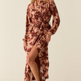 Skyler Cloud Jersey Banded Long Robe in Rosewood