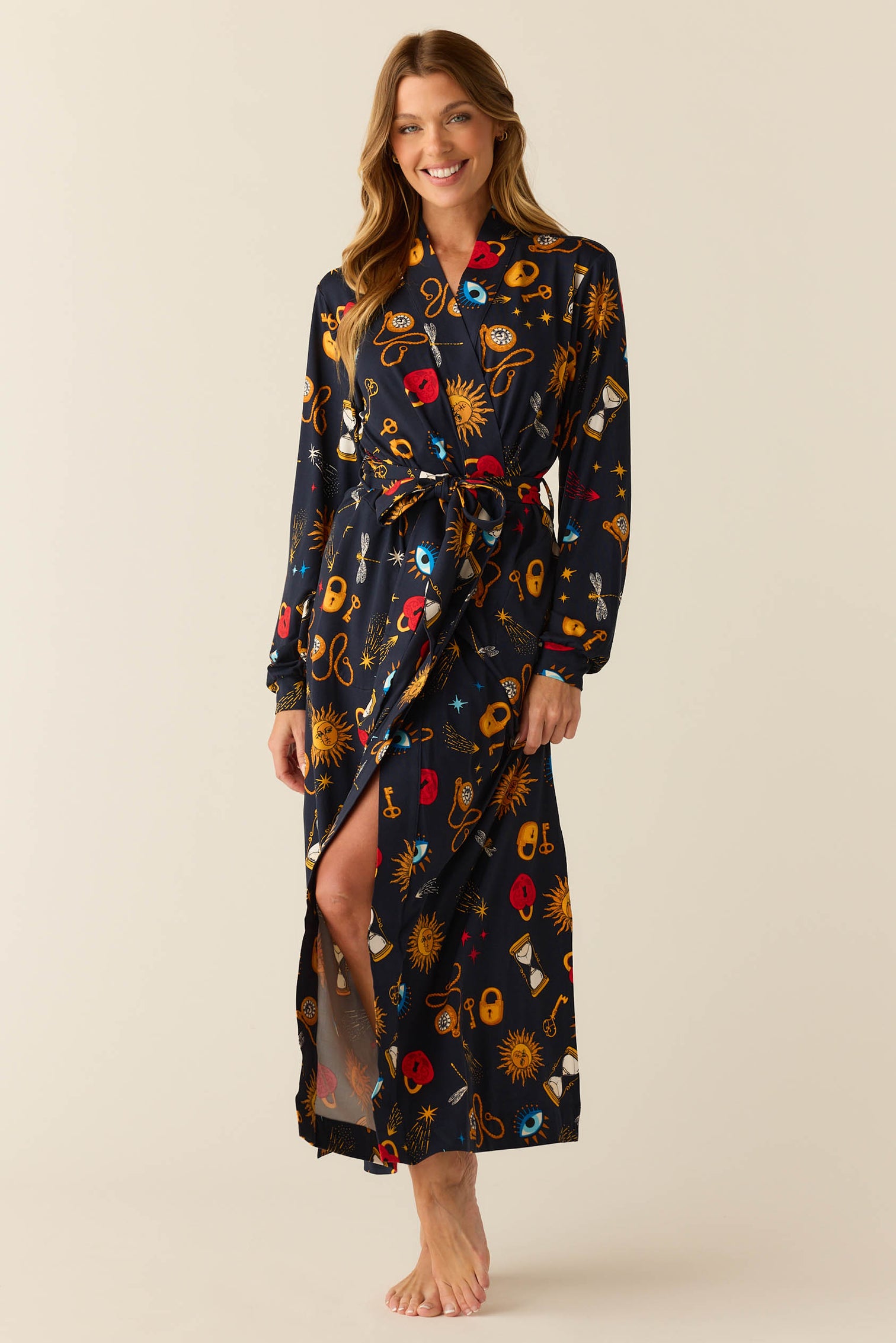 Skyler Cloud Jersey Banded Long Robe in Savanna