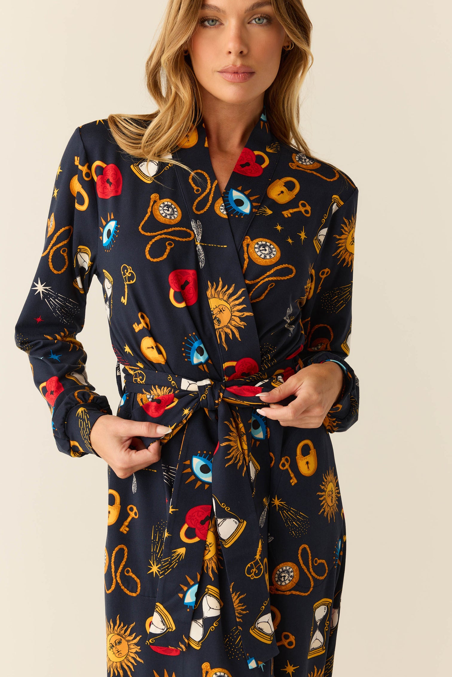 Skyler Cloud Jersey Banded Long Robe in Savanna