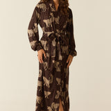 Skyler Cloud Jersey Banded Long Robe in Savanna