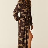 Skyler Cloud Jersey Banded Long Robe in Savanna
