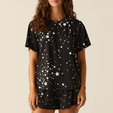 Taylor Cloud Jersey PJ Set in Black Stars