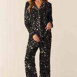 Winter Cloud Jersey PJ Set in Black Stars