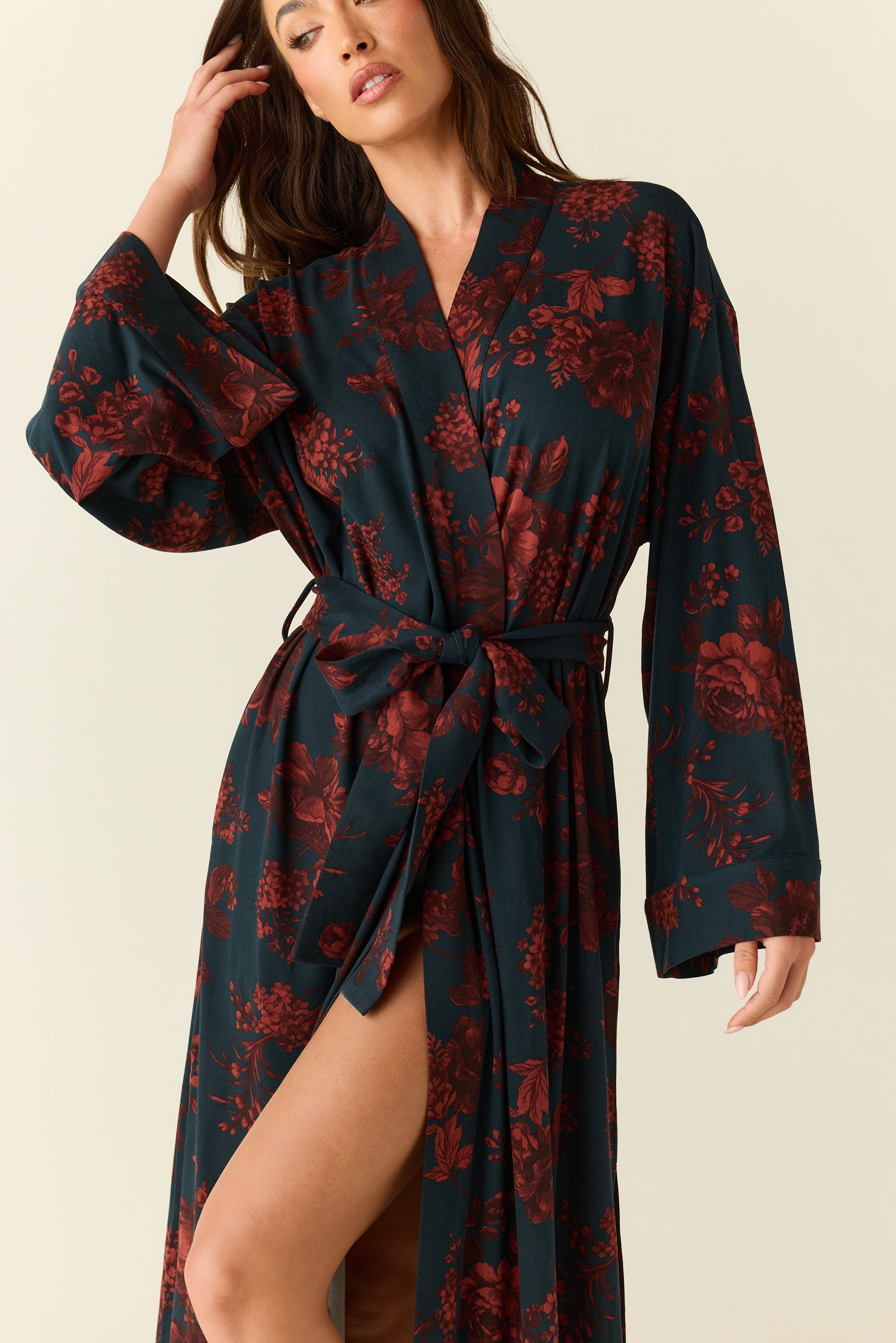 Kaia Cloud Jersey Kimono Robe in Belladonna