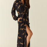 Skyler Cloud Jersey Banded Long Robe in Panthera