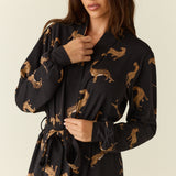 Skyler Cloud Jersey Banded Long Robe in Panthera