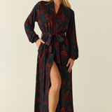 Skyler Cloud Jersey Banded Long Robe in Belladonna