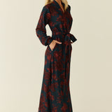Skyler Cloud Jersey Banded Long Robe in Belladonna