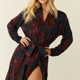 Skyler Cloud Jersey Banded Long Robe in Belladonna