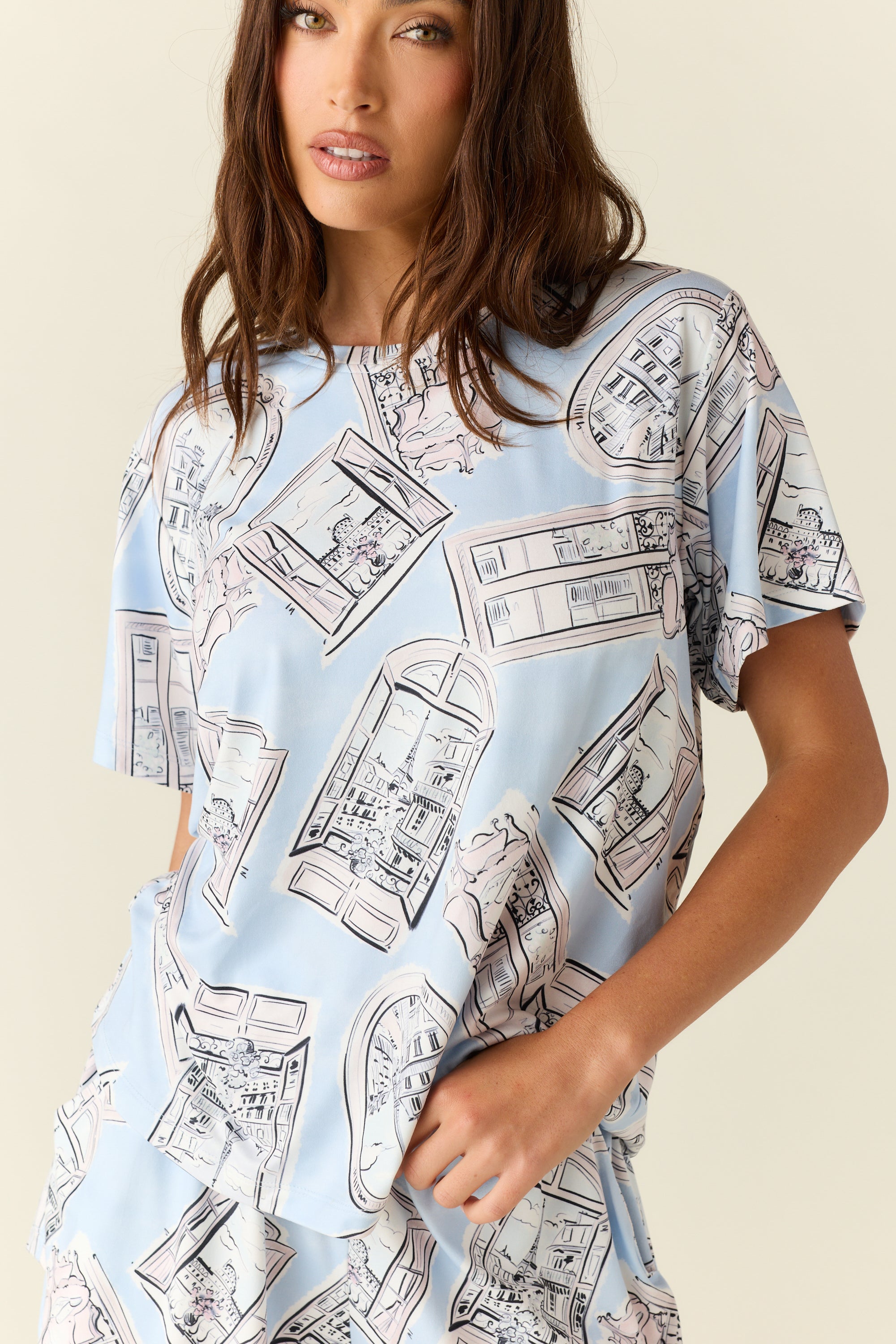 Taylor Cloud Jersey PJ Set in Parisian Postcard