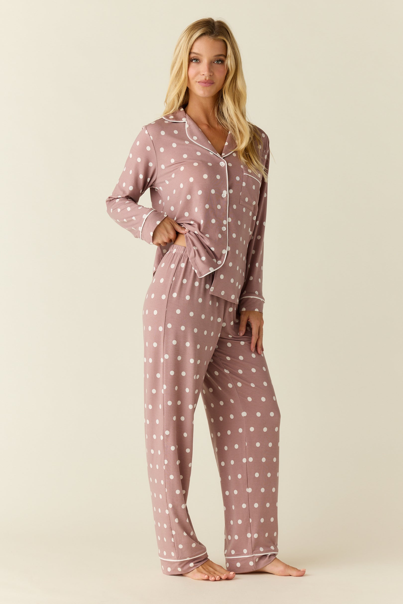 Aria TENCEL™ Lyocell Long PJ Set in Polka Dot