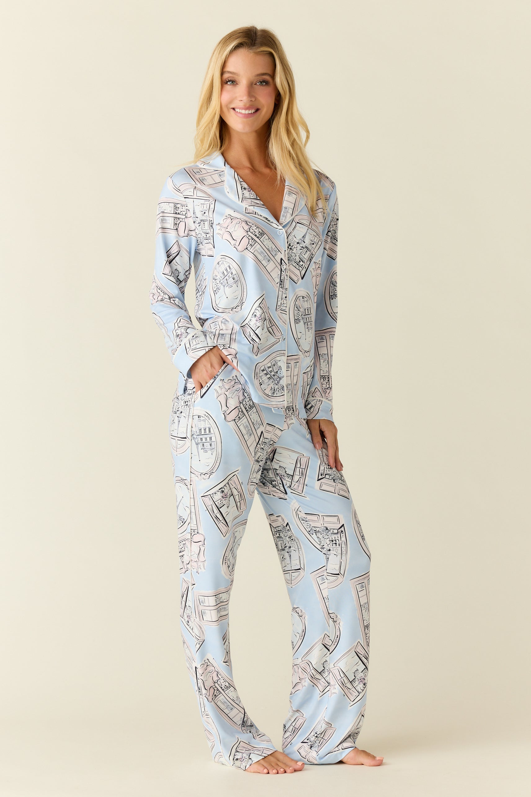 Winter Cloud Jersey PJ Set in Parisian Postcard
