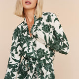 Skyler Banded Long Robe | Emerald Floral