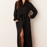 Skyler Banded Long Robe | Solid Black