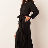 Skyler Banded Long Robe | Solid Black