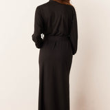 Skyler Banded Long Robe | Solid Black