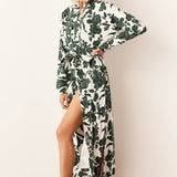 Skyler Banded Long Robe | Emerald Floral