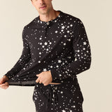 Adam Cloud Jersey Henley Set in Black Stars