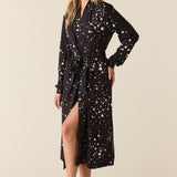 Della Cloud Jersey Banded Midi Robe in Black Stars
