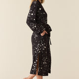 Della Cloud Jersey Banded Midi Robe in Black Stars