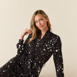 Della Cloud Jersey Banded Midi Robe in Black Stars