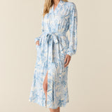 Della Cloud Jersey Banded Midi Robe in Winter Bows