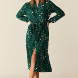 Della Cloud Jersey Banded Midi Robe in Green Stars
