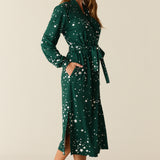 Della Cloud Jersey Banded Midi Robe in Green Stars