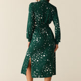 Della Cloud Jersey Banded Midi Robe in Green Stars