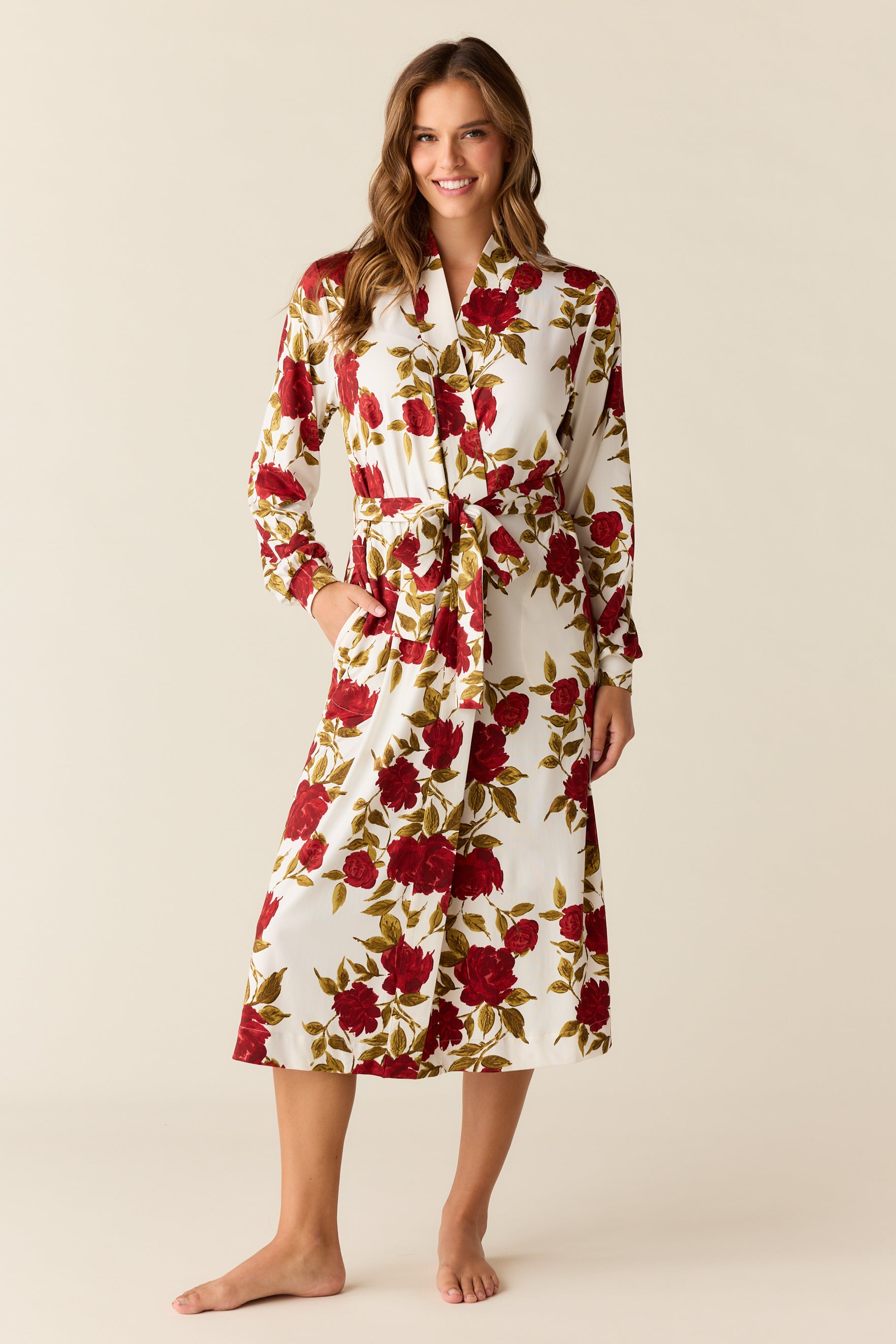 Della Cloud Jersey Banded Midi Robe Roses Are