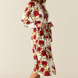 Della Cloud Jersey Banded Midi Robe in Roses Are Red