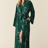 Kaia Cloud Jersey Kimono Robe in Green Stars