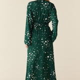 Kaia Cloud Jersey Kimono Robe in Green Stars