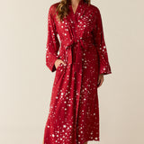 Kaia Cloud Jersey Kimono Robe in Red Stars