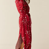 Kaia Cloud Jersey Kimono Robe in Red Stars