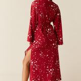 Kaia Cloud Jersey Kimono Robe in Red Stars