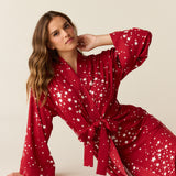 Kaia Cloud Jersey Kimono Robe in Red Stars