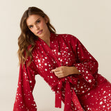 Kaia Cloud Jersey Kimono Robe in Red Stars