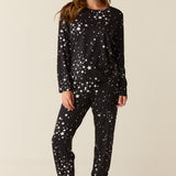 Shari Cloud Jersey PJ Set in Black Stars