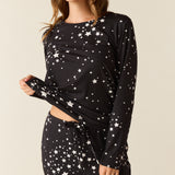 Shari Cloud Jersey PJ Set in Black Stars