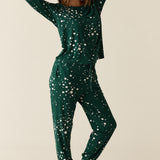 Shari Cloud Jersey PJ Set in Green Stars