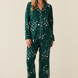 Winter Cloud Jersey PJ Set in Green Stars