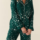 Winter Cloud Jersey PJ Set in Green Stars