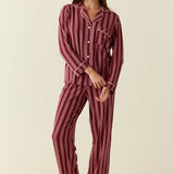 Aria TENCEL™ Lyocell Long PJ Set in Bordeaux Stripe