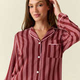 Aria TENCEL™ Lyocell Long PJ Set in Bordeaux Stripe