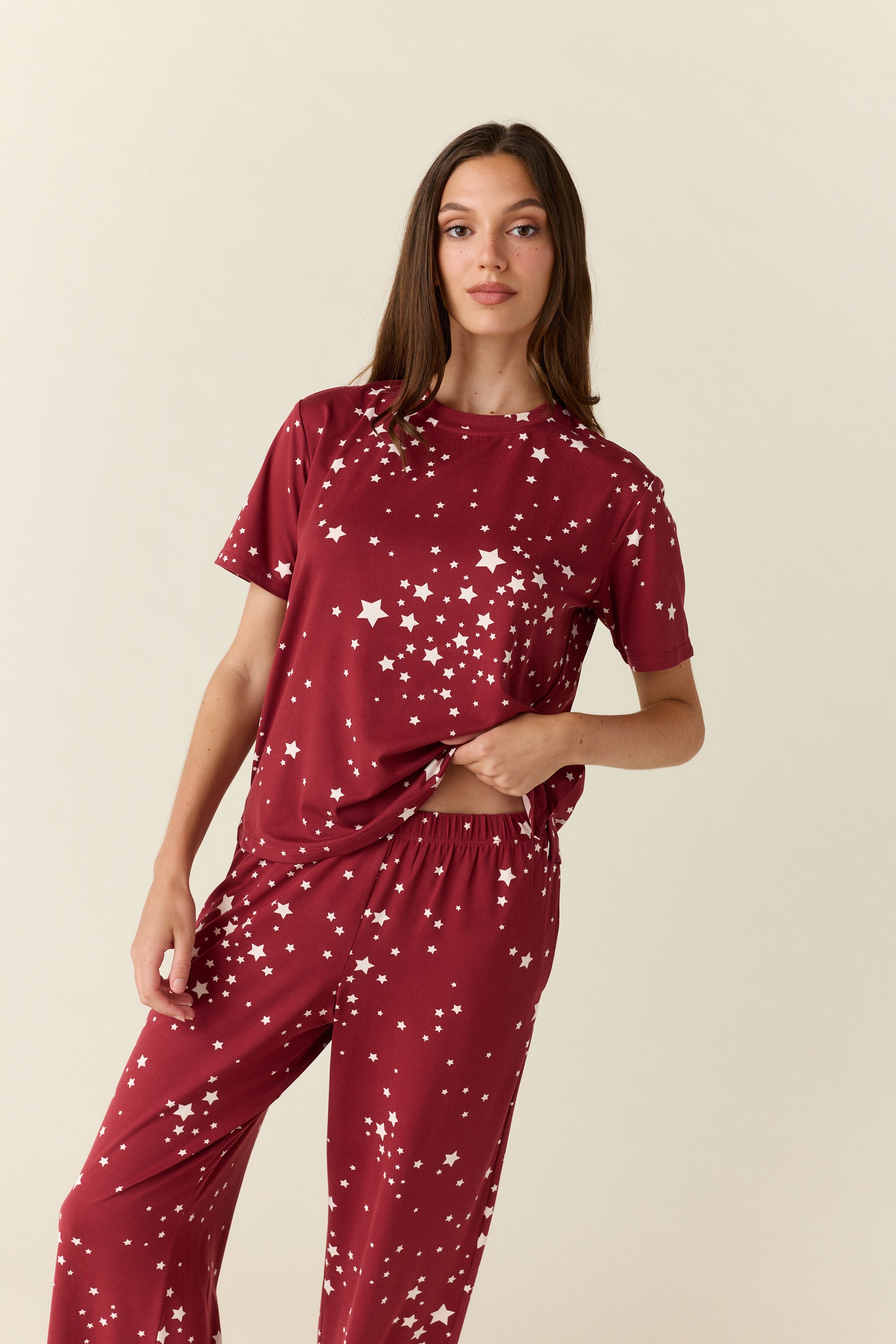 Emma Cloud Jersey PJ Set in Ruby Stars