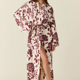 Kaia Cloud Jersey Kimono Robe in Mulberry Floral