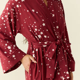 Kaia Cloud Jersey Kimono Robe in Ruby Stars
