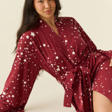 Kaia Cloud Jersey Kimono Robe in Ruby Stars