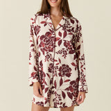 Kara Cloud Jersey Boyfriend Shirt in Mulberry Floral